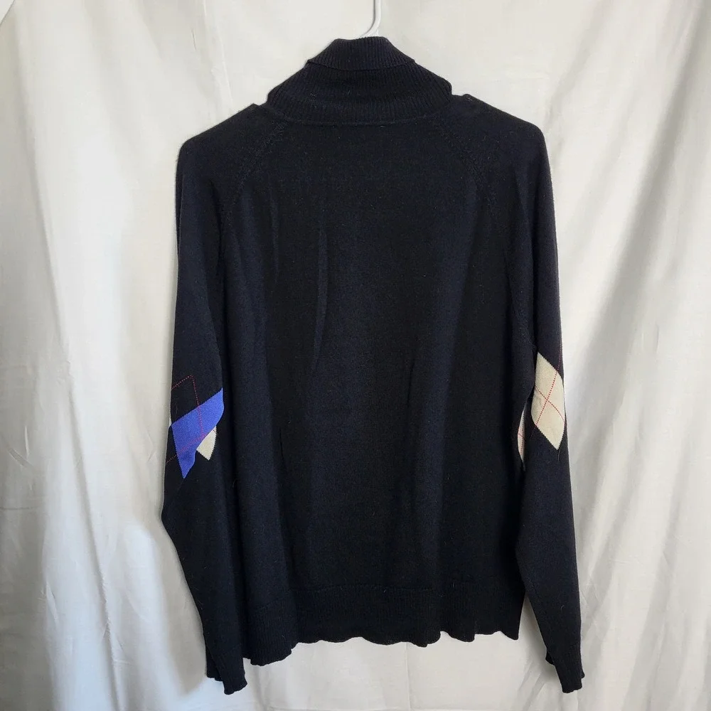 Pendleton Mens XL 100% Merino Wool Argyle Turtleneck Sweater Black Blue‎ Cream